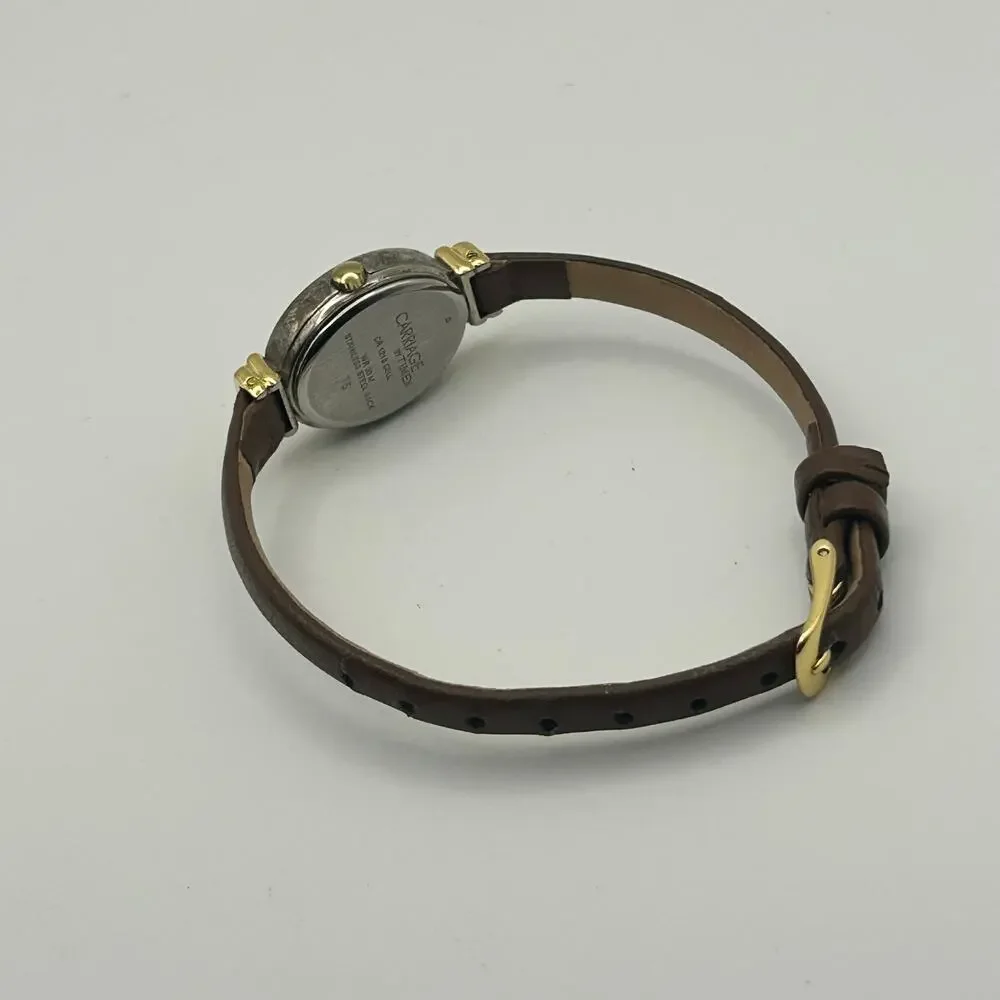 Carriage Gold Slim Brown Leather Women’s Watch Working New Battery